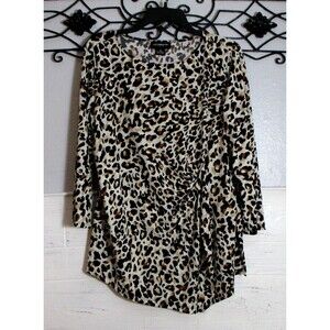 Liz Claiborne Knit Top Size M Long Sleeve Multicolored Leopard Print Round Neck